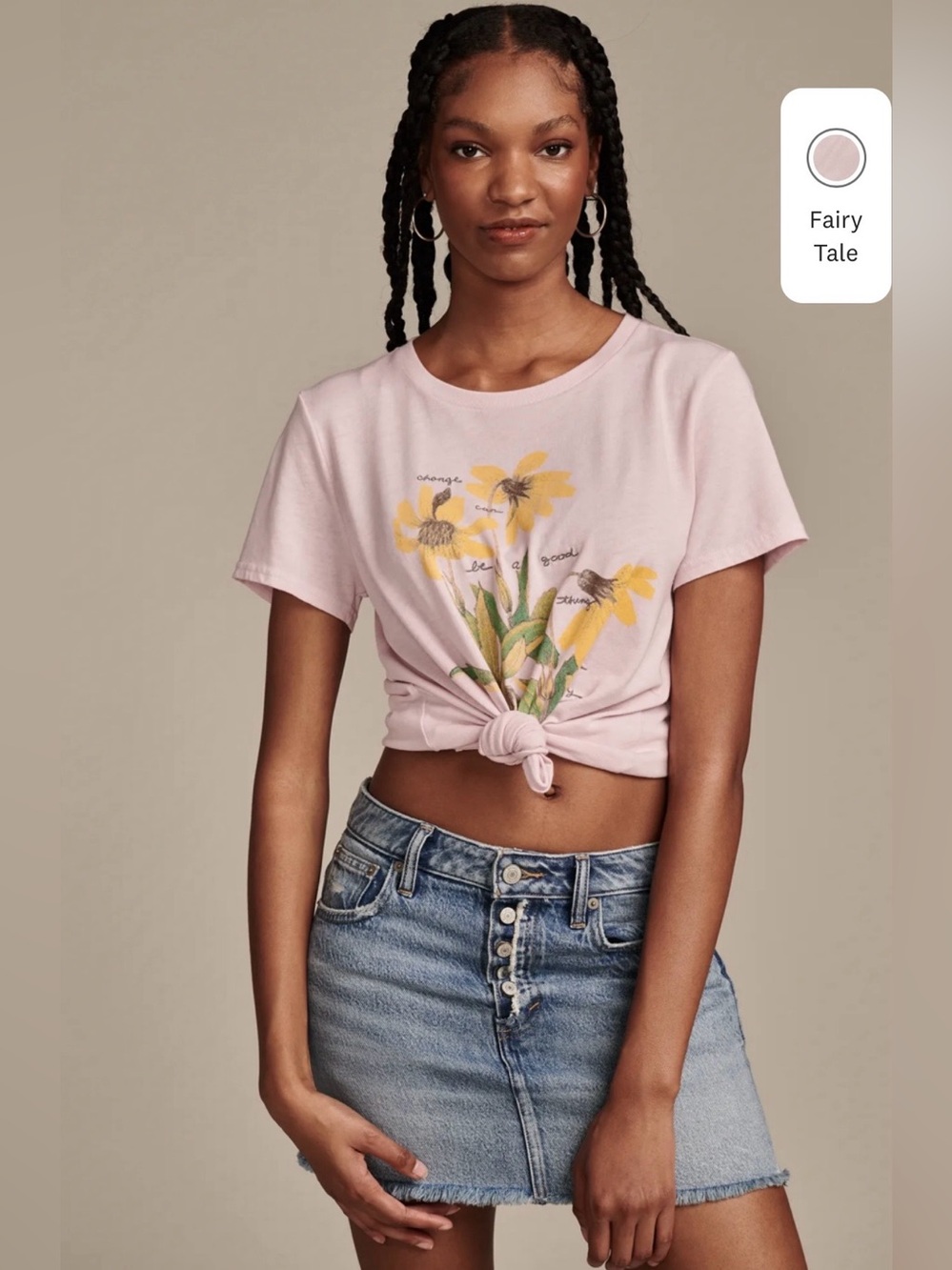 Lucky Brand Lavender Short Sleeve Tee with Yellow Floral Graphic Print